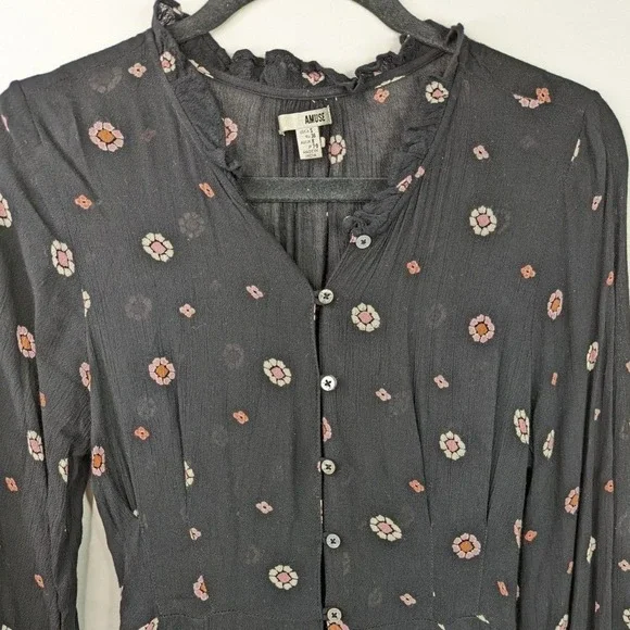 Amuse Society S Bel Air Printed Crinkle Woven Black Boho Maxi Dress - Picture 4 of 11